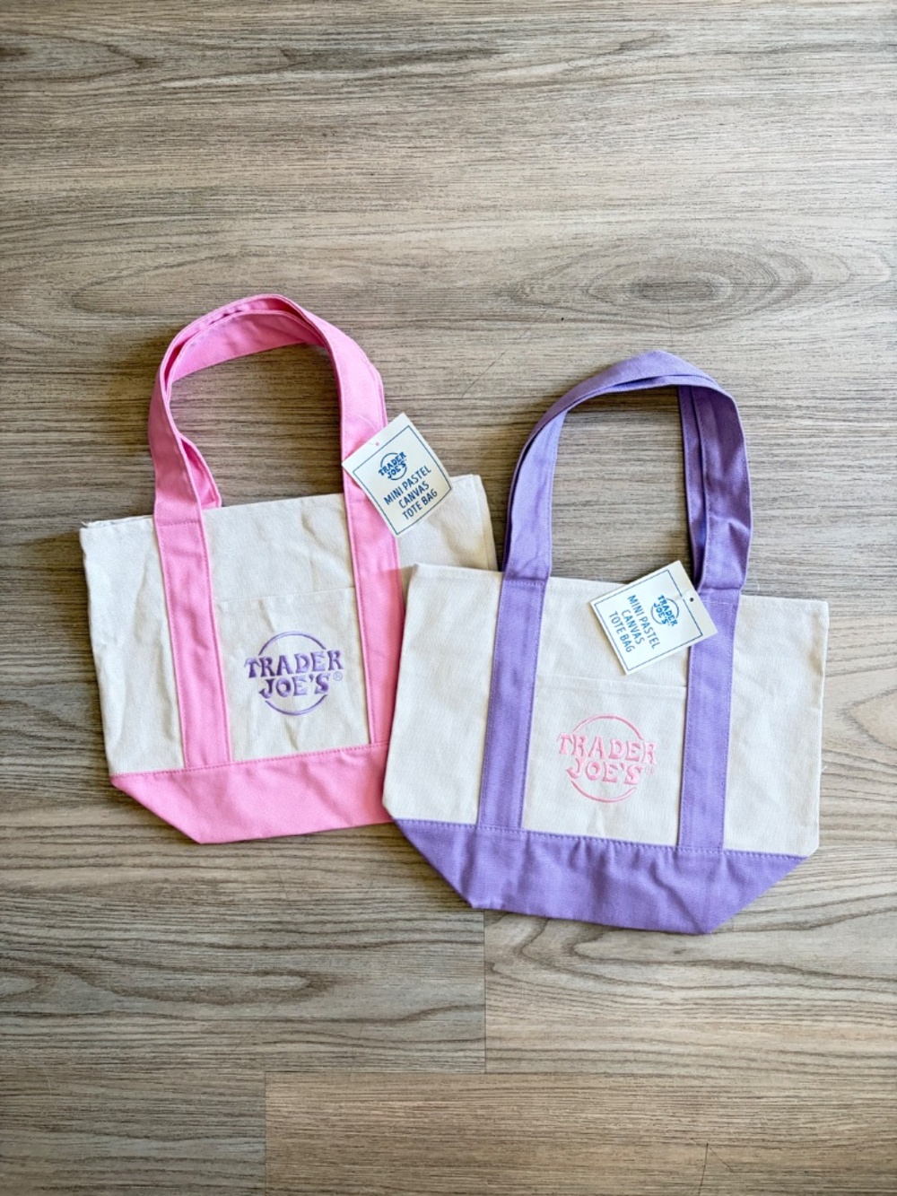 X2 Trader Joe's Special Edition Mini Pastel Canvas Tote Bag 2026 PINK PURPLE